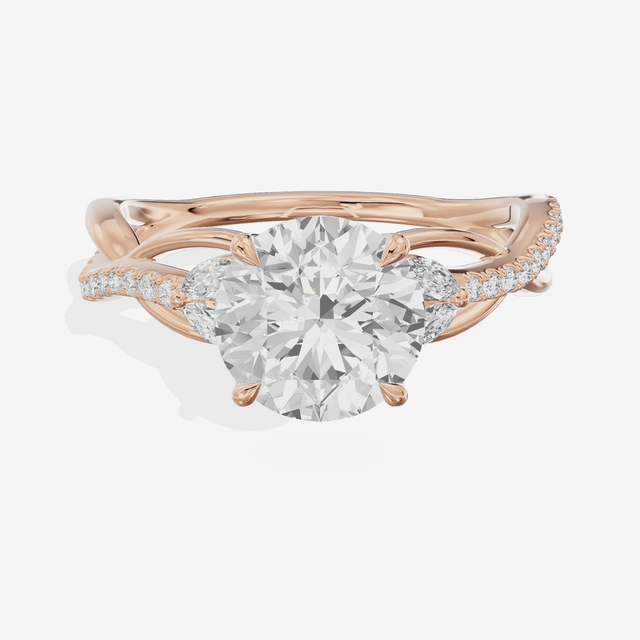 Lustrous Vowsae Round Engagement Ring with Side Stones (1/5 ct. tw.) in 18K Rose Gold