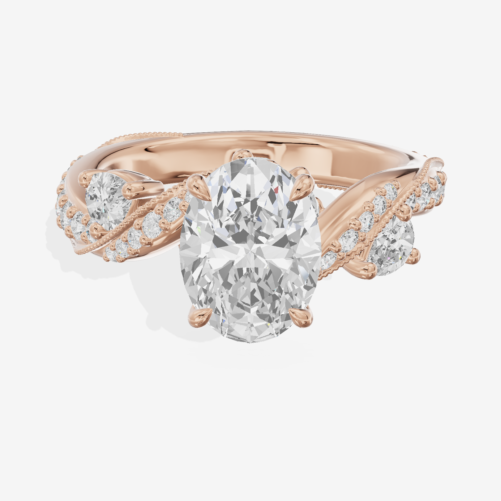 Modern Tender Oval Engagement Ring with Side Stones (1/3 ct. tw.) in 18K Rose Gold