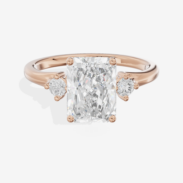 Sincere Three Stone Radiant Engagement Ring (1/6 ct. tw.) in 14K Rose Gold