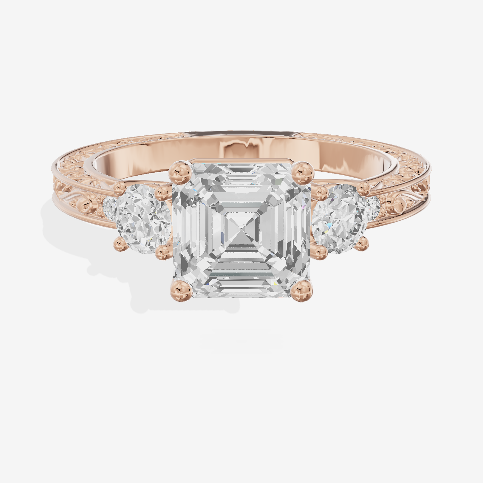 Petite Promezza Three Stone Asscher Engagement Ring (2/5 ct. tw.) in 14K Rose Gold