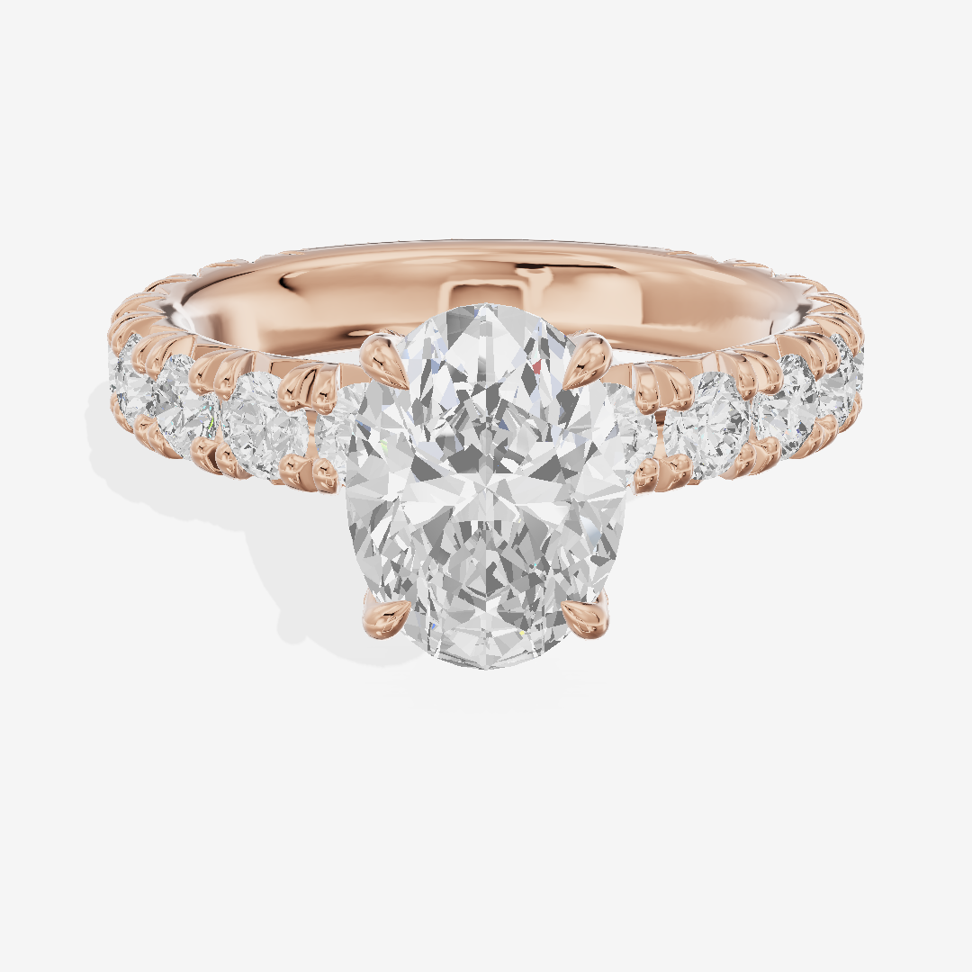 Crowned Sincere Oval Engagement Ring with Side Stones (3/4 ct. tw.) in 14K Rose Gold