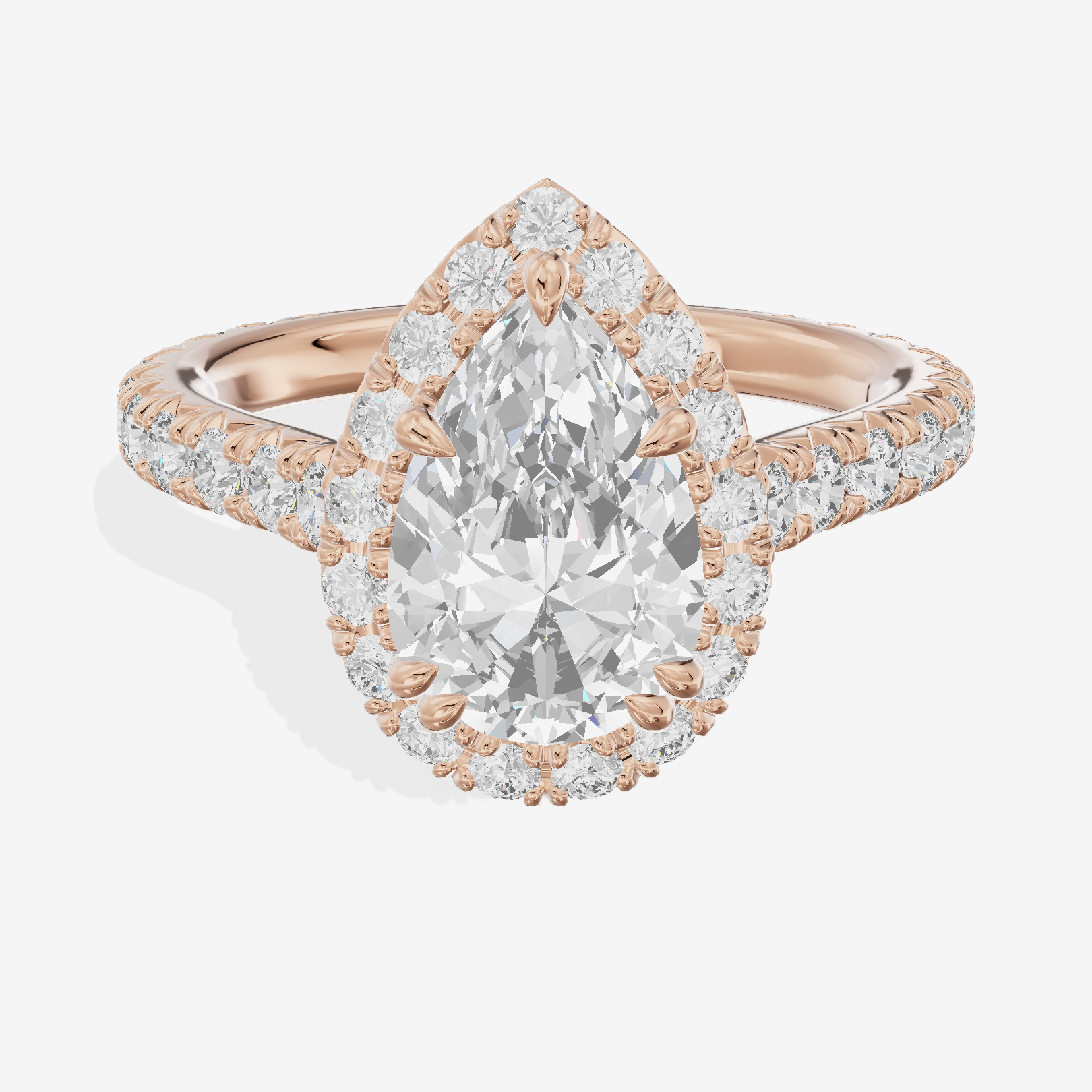 Triade Halo Pear Engagement Ring (1/15 ct. tw.) in 18K Rose Gold