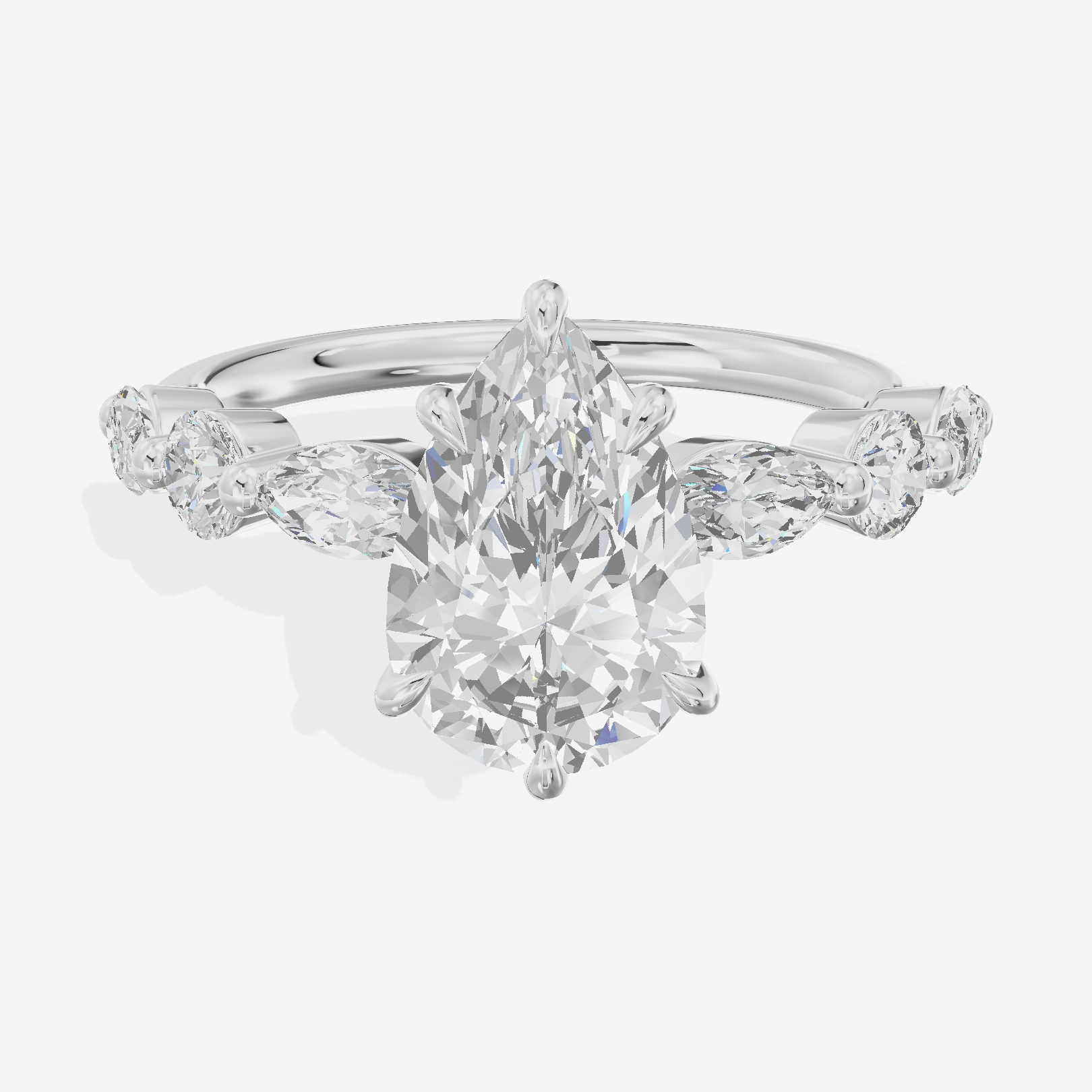 Lumera Cathedral Pear Engagement Ring with Side Stones (1/3 ct. tw.) in 14K White Gold