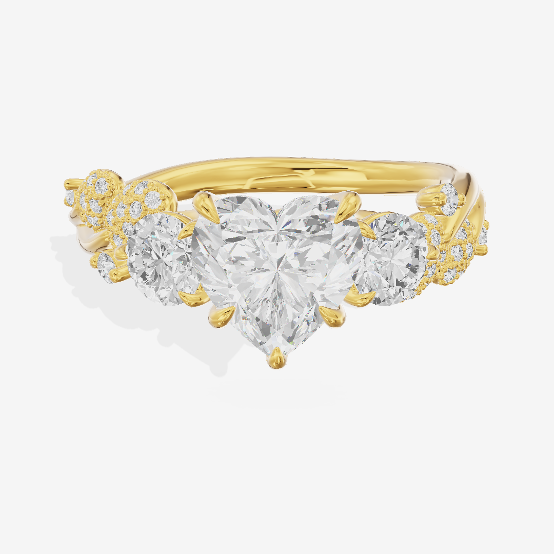 Classic Coeurine Three Stone Heart Engagement Ring (3/5 ct. tw.) in 14K Yellow Gold