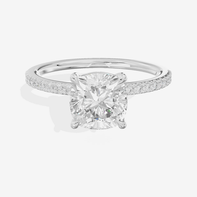 Tender Vowsae Cushion Engagement Ring with Side Stones (1/8 ct. tw.) in 18K White Gold