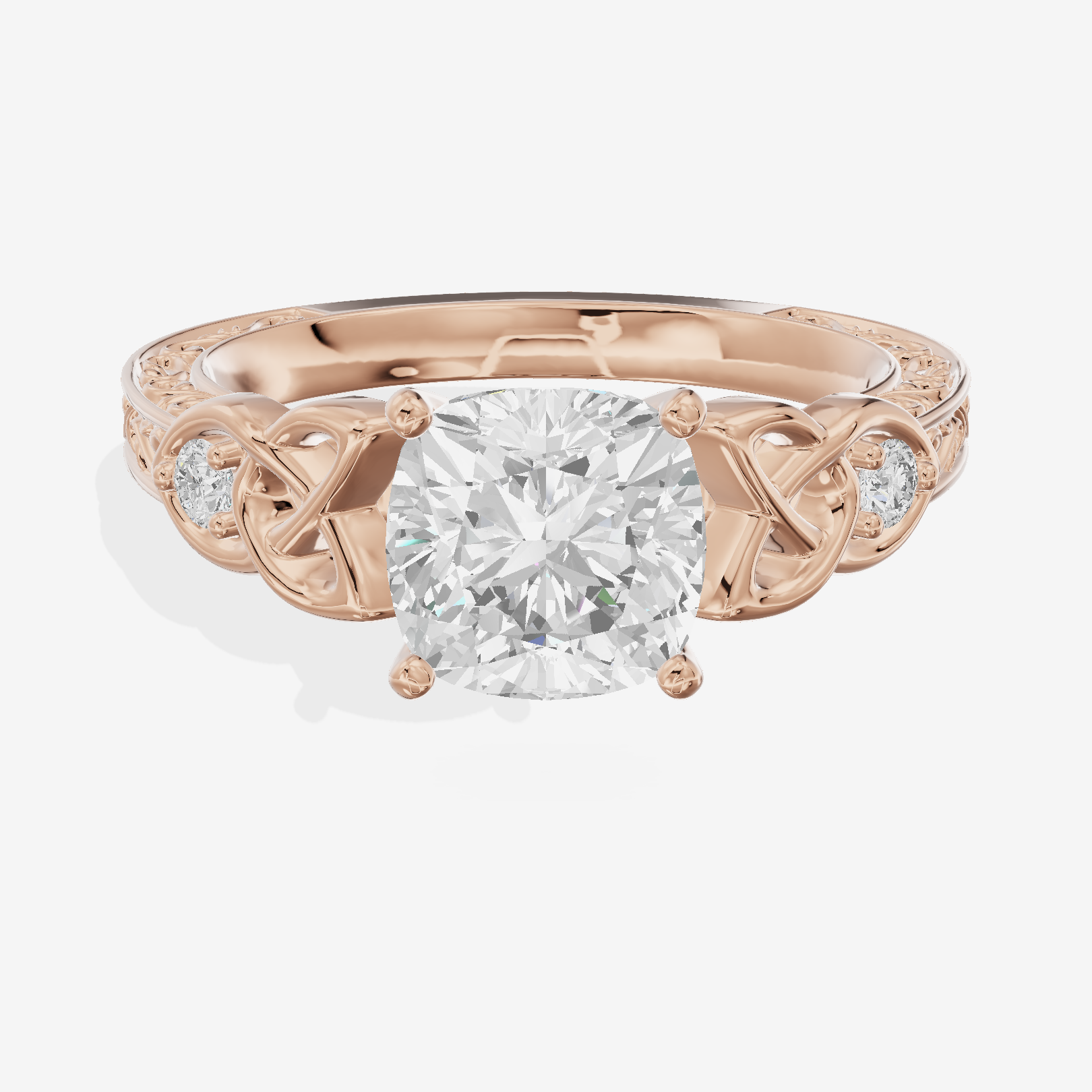 Tender Heartline Cushion Engagement Ring with Side Stones (1/10 ct. tw.) in 18K Rose Gold