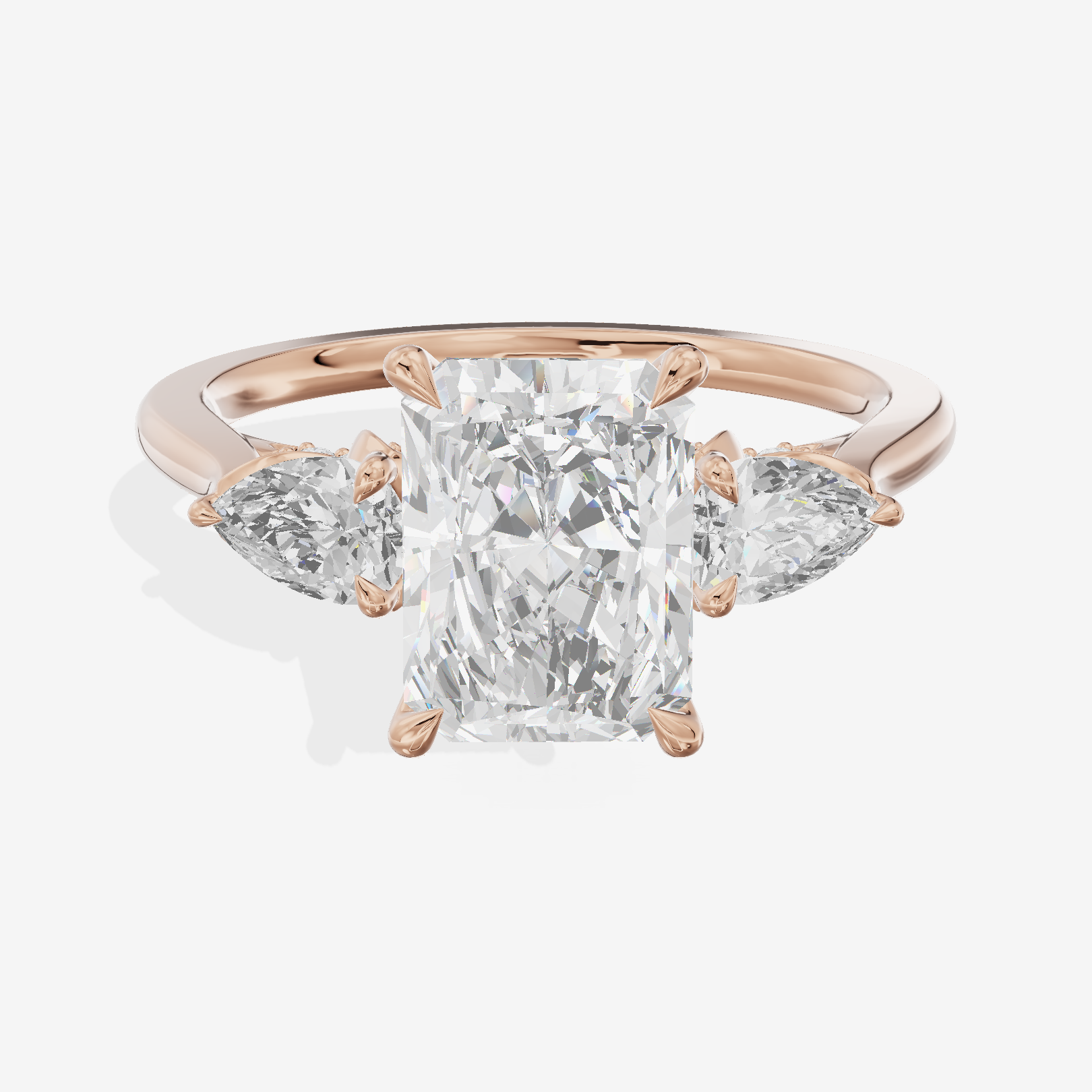 Modern Sincere Three Stone Radiant Engagement Ring (1/2 ct. tw.) in 18K Rose Gold
