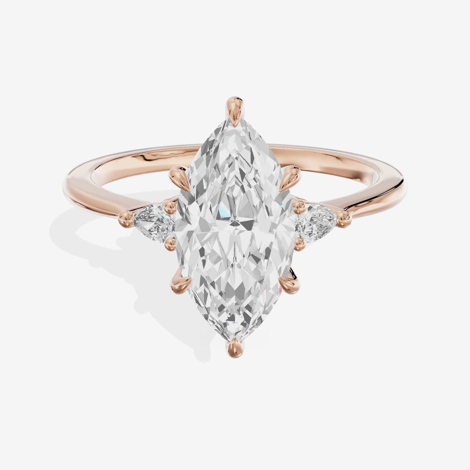 Clusta Three Stone Marquise Engagement Ring (1/10 ct. tw.) in 14K Rose Gold