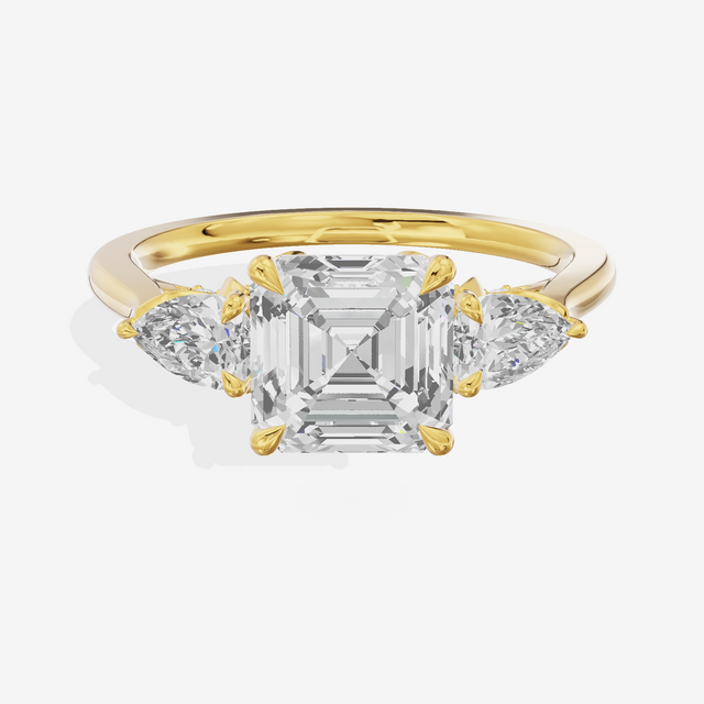 Modern Sincere Three Stone Asscher Engagement Ring (1/2 ct. tw.) in 18K Yellow Gold