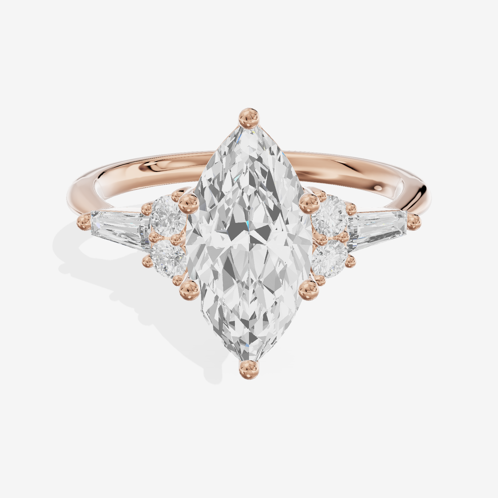 Modern Cherubine Marquise Engagement Ring with Side Stones (1/4 ct. tw.) in 14K Rose Gold