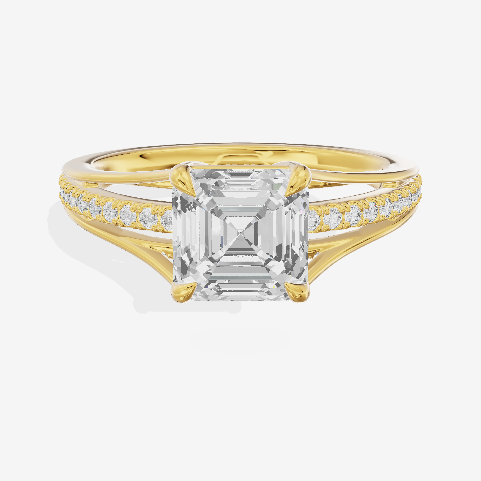 Bowed Coeurine Asscher Engagement Ring with Side Stones (1/6 ct. tw.) in 18K Yellow Gold