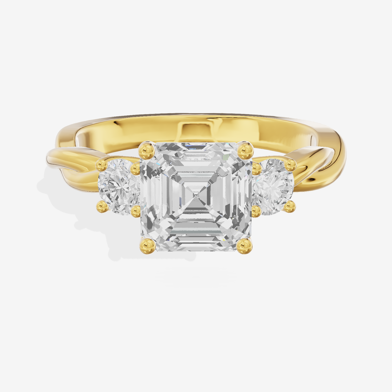 Twined Triade Asscher Three Stone Engagement Ring (1/4 ct. tw.) in 18K Yellow Gold