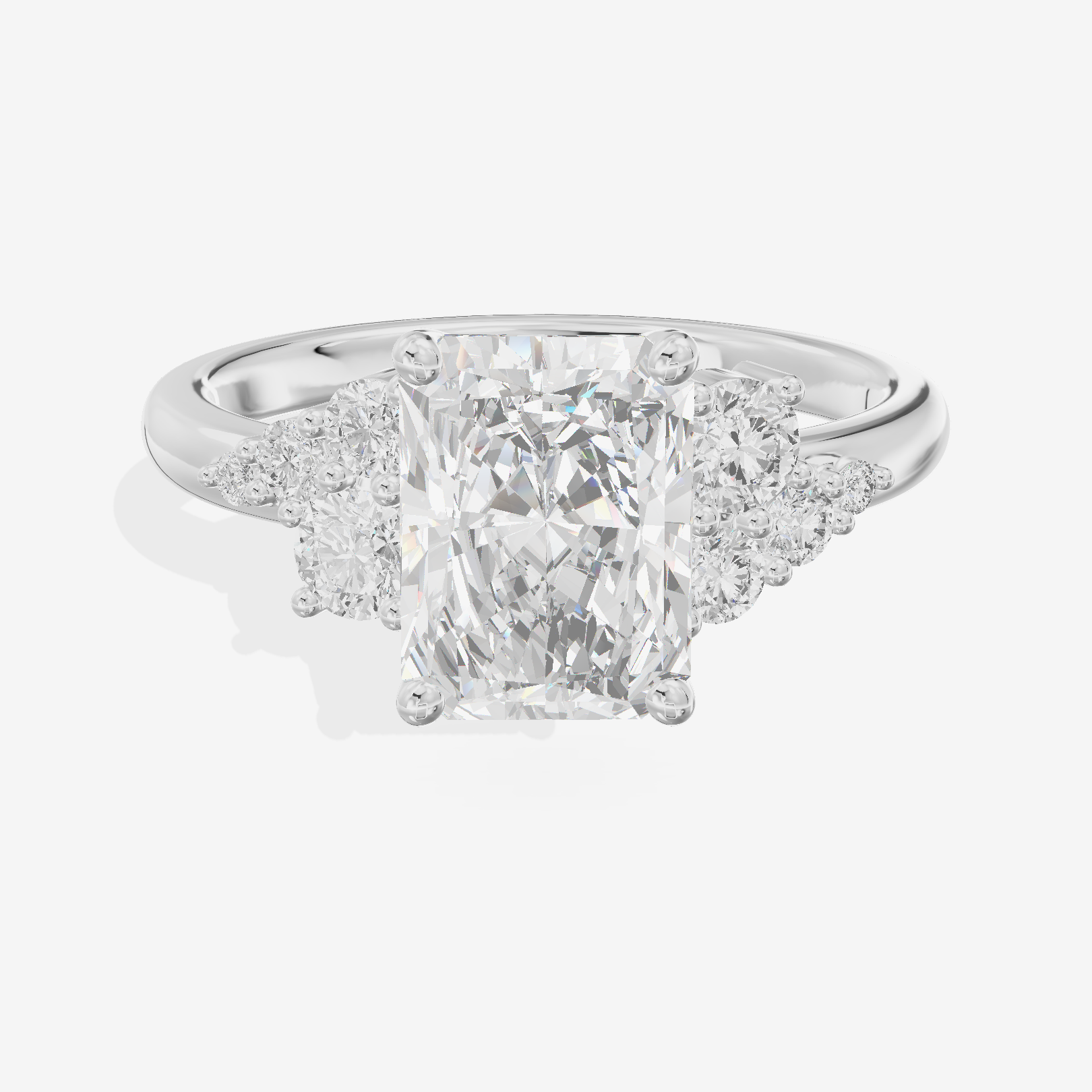 Modern Tender Radiant Engagement Ring with Side Stones (1/3 ct. tw.) in 14K White Gold