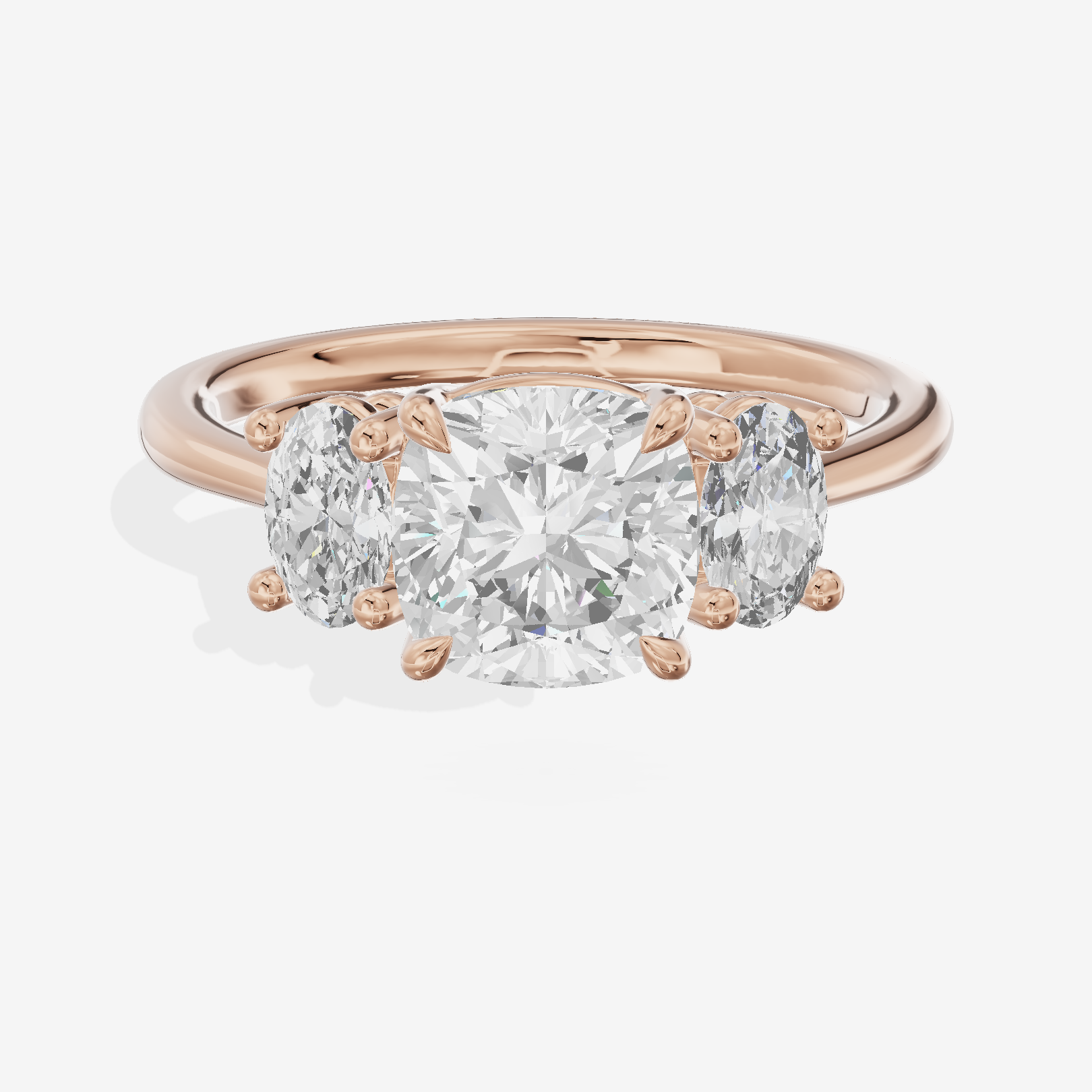 Modern Coeurine Three Stone Cushion Engagement Ring (1/2 ct. tw.) in 18K Rose Gold