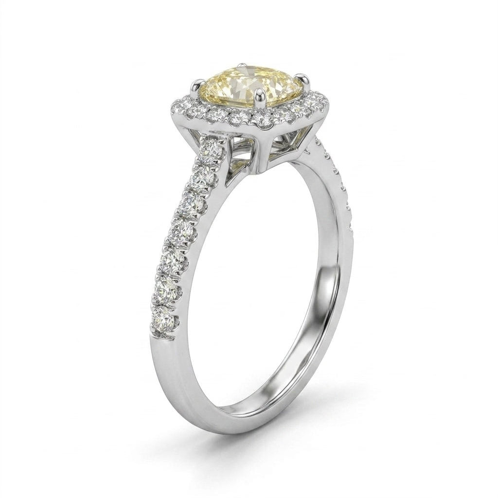 Halo Pavé Cushion Engagement Ring (1.09 ct. tw.) in 18K White Gold
