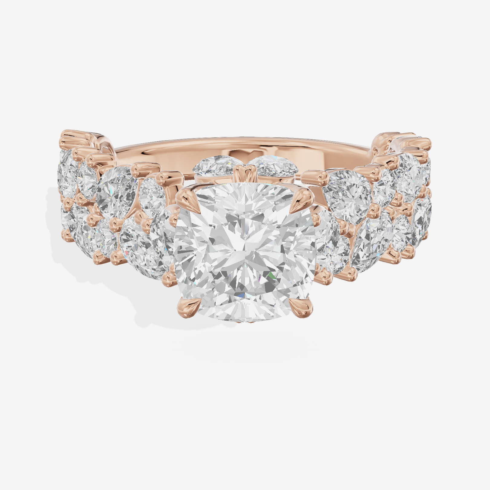 Grand Janevra Cushion Engagement Ring with Side Stones (3/4 ct. tw.) in 18K Rose Gold