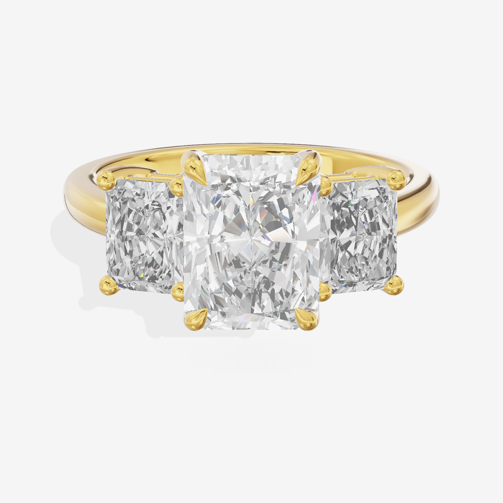 Luxe Aimora Three Stone Radiant Engagement Ring (3/4 ct. tw.) in 14K Yellow Gold
