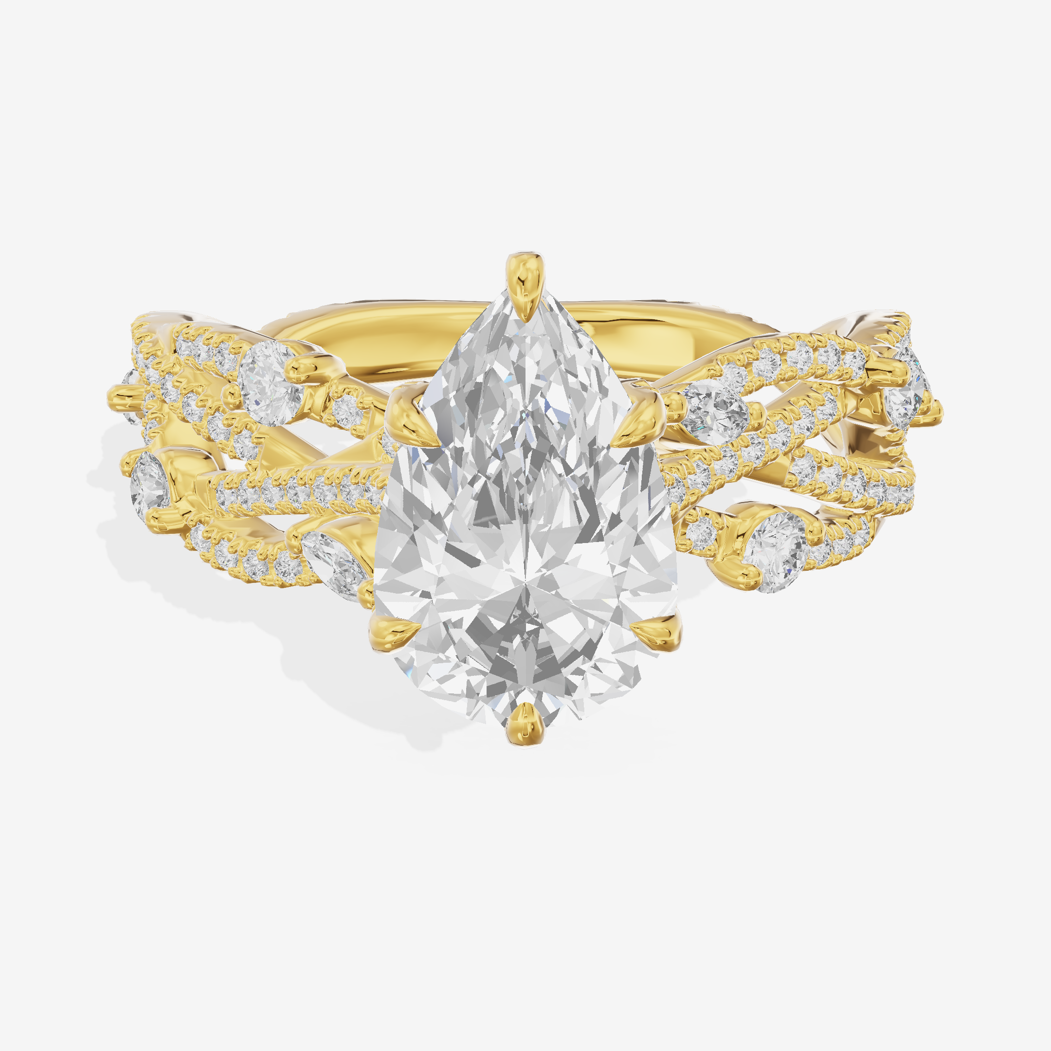 One of One Petite Pear Engagement Ring with Side Stones (1/4 ct. tw.) in 14K Yellow Gold