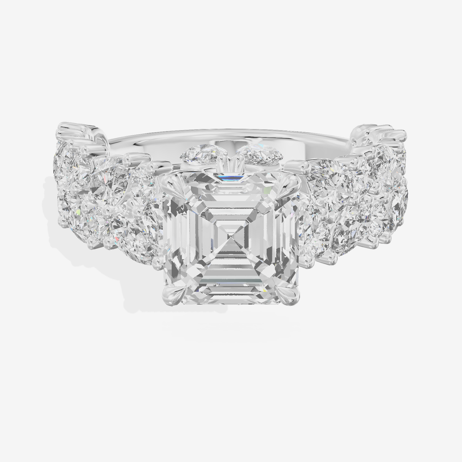 Grand Janevra Asscher Engagement Ring with Side Stones (3/4 ct. tw.) in 18K White Gold