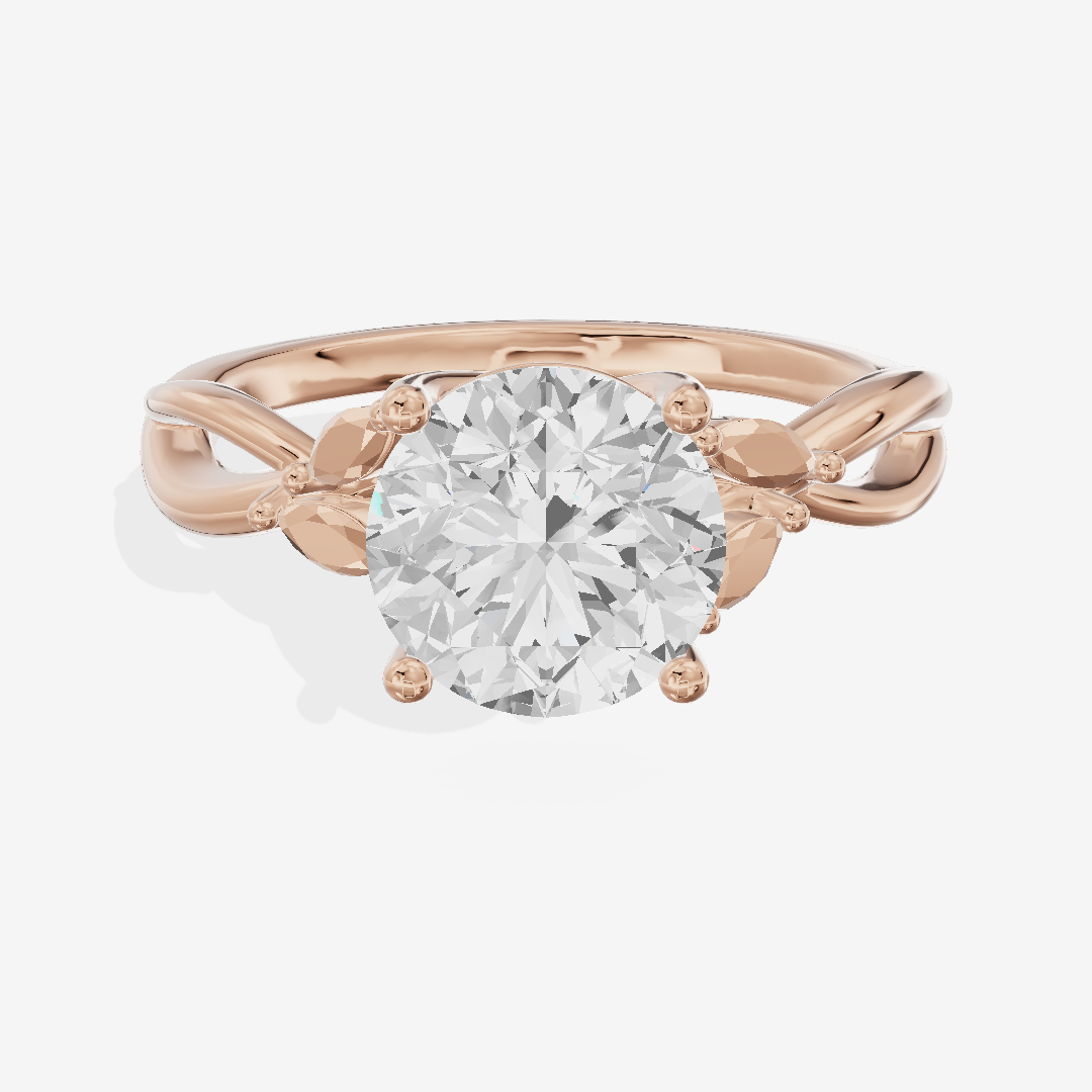 Modern Sincere Round Engagement Ring with Side Stones in 18K Rose Gold