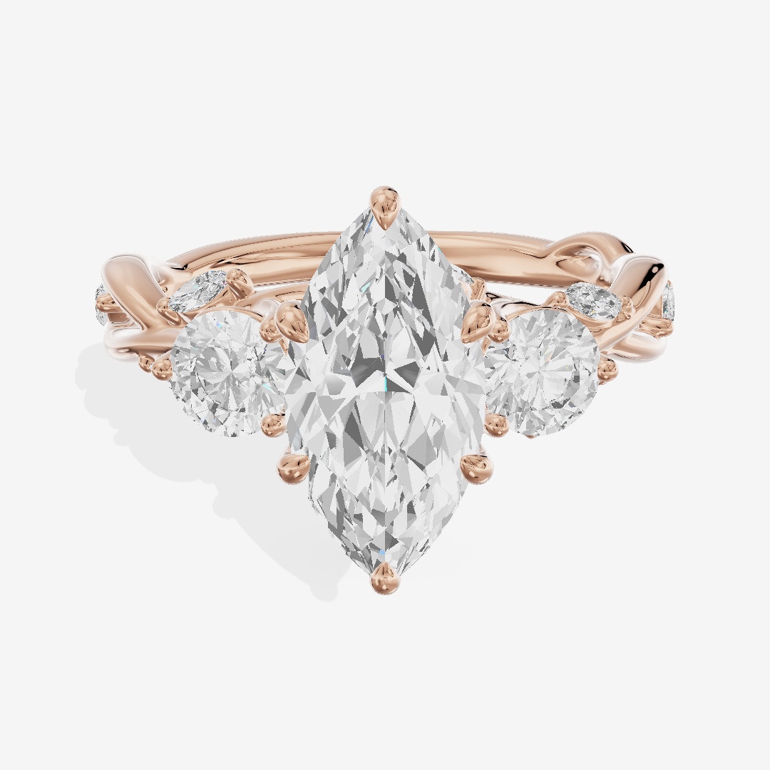 Modern Vowsae Three Stone Marquise Engagement Ring (3/4 ct. tw.) in 18K Rose Gold