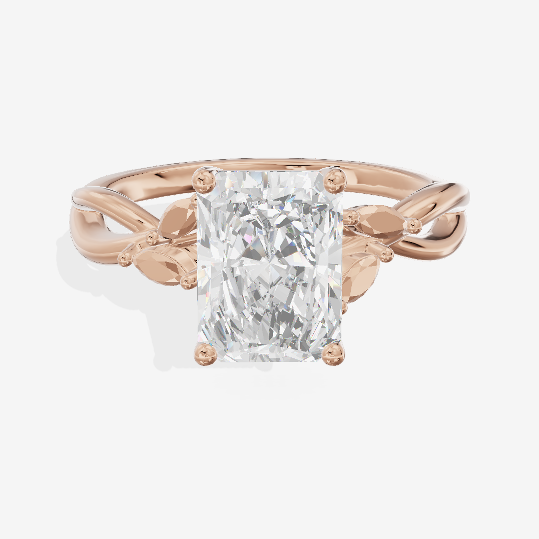 Modern Sincere Radiant Engagement Ring with Side Stones in 18K Rose Gold