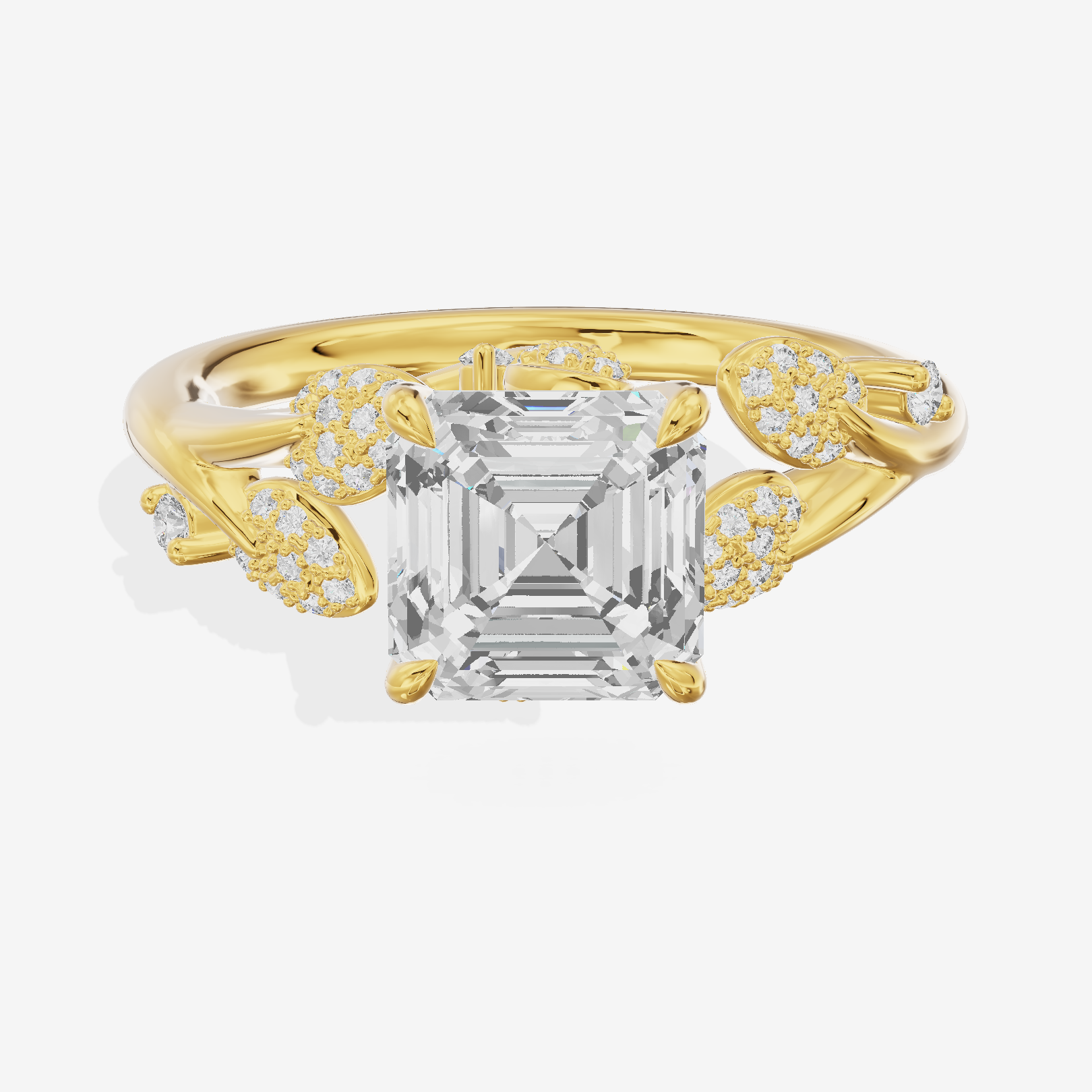 Grand Linger Asscher Engagement Ring with Side Stones (1/10 ct. tw.) in 14K Yellow Gold