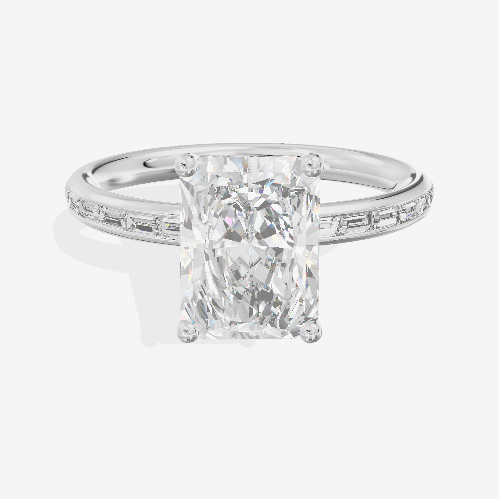 Tender Sincere Radiant Engagement Ring with Side Stones (1/6 ct. tw.) in 18K White Gold