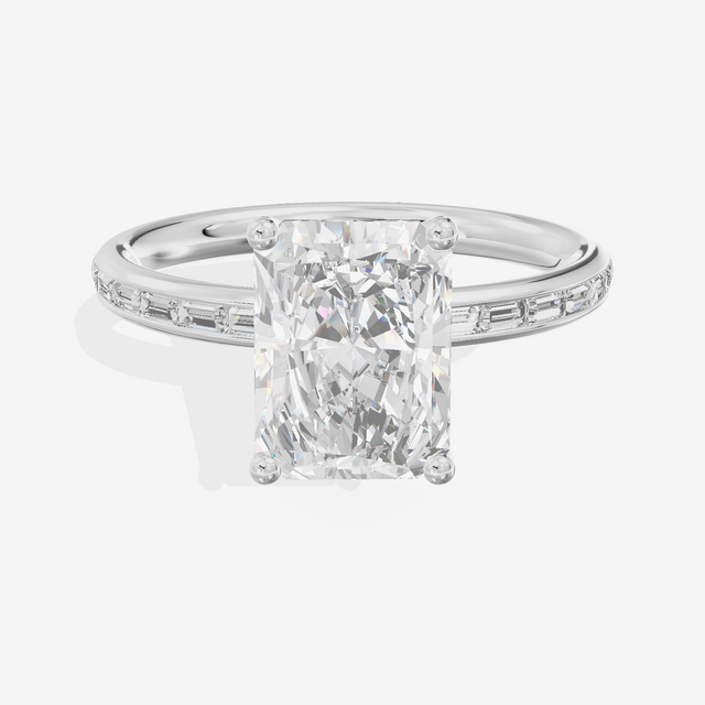 Tender Sincere Radiant Engagement Ring with Side Stones (1/6 ct. tw.) in 18K White Gold
