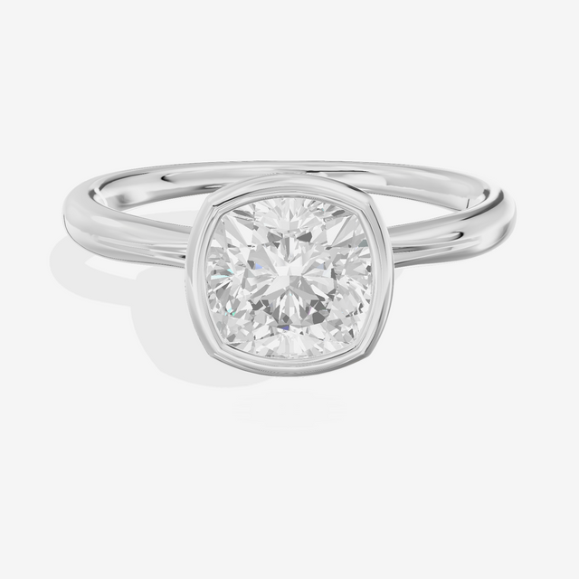 Coeurine Bezel 2mm Cushion Solitaire Engagement Ring in 18K White Gold