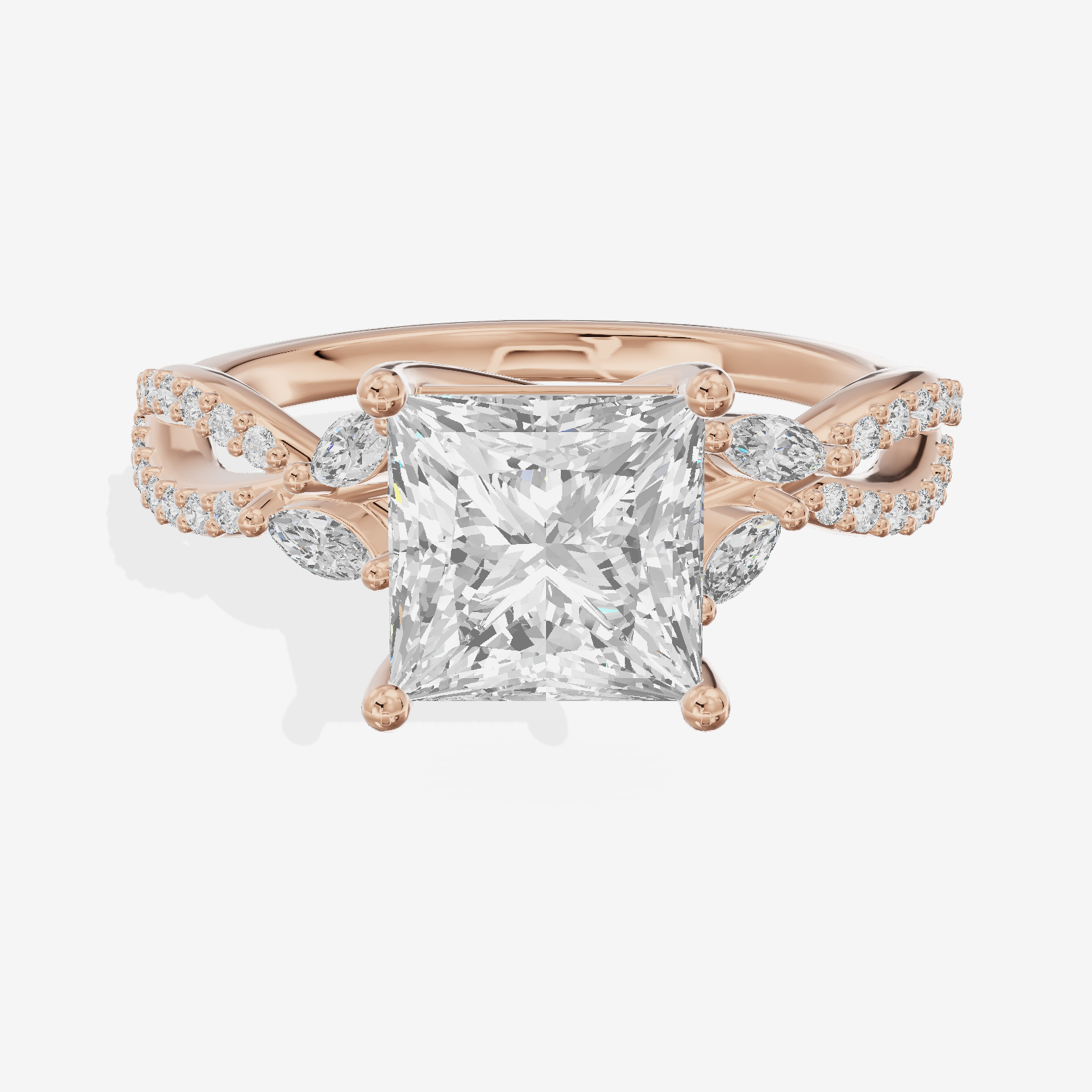 Luxe Lumera Princess Engagement Ring with Side Stones (1/4 ct. tw.) in 18K Rose Gold