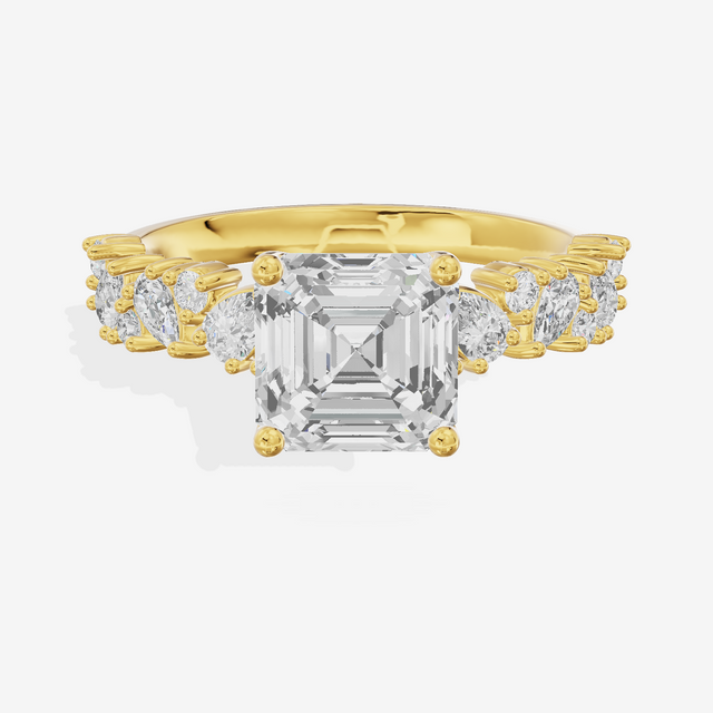 Bowed Vowsae Asscher Engagement Ring with Side Stones (2/5 ct. tw.) in 18K Yellow Gold