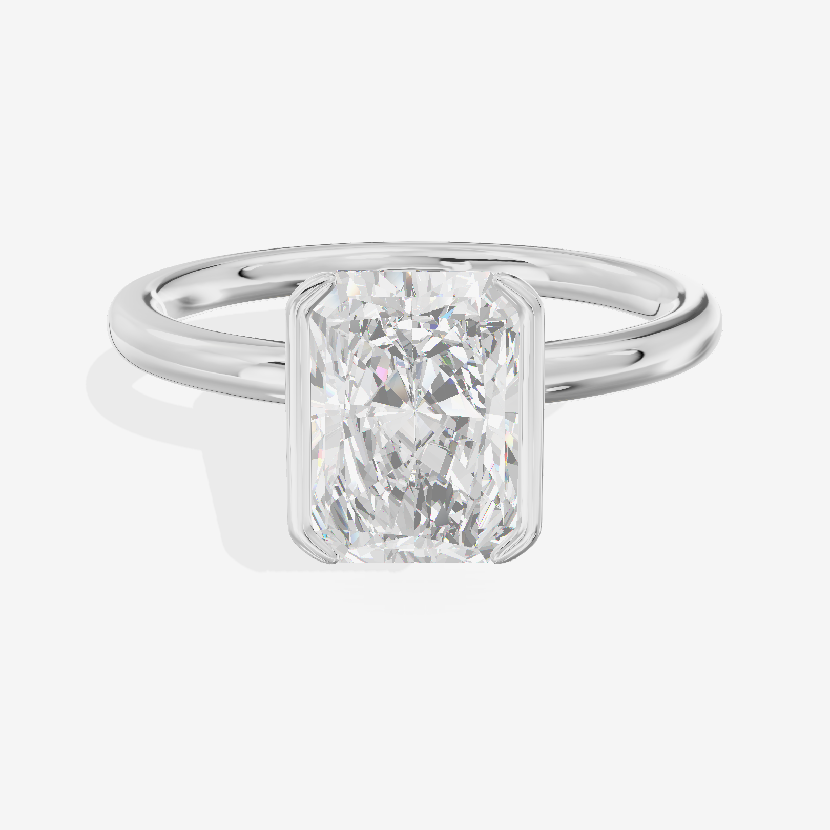 Sincere Bezel 1.8mm Radiant Solitaire Engagement Ring in 18K White Gold