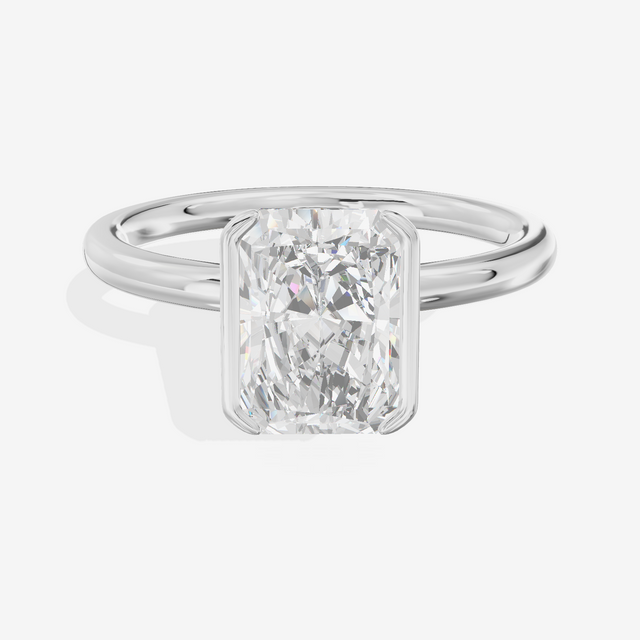 Sincere Bezel 1.8mm Radiant Solitaire Engagement Ring in 18K White Gold