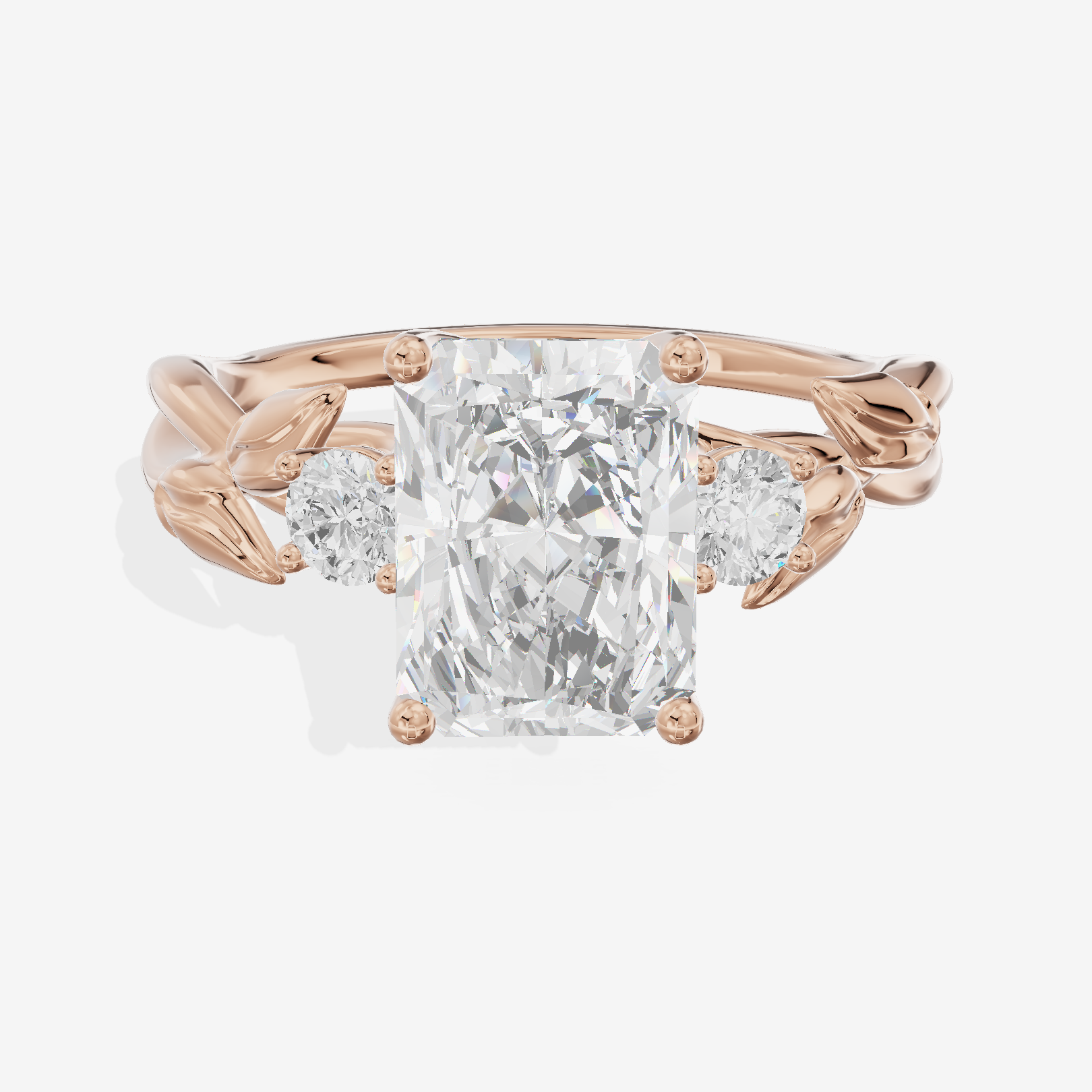 Solea Three Stone Radiant Engagement Ring (1/6 ct. tw.) in 18K Rose Gold