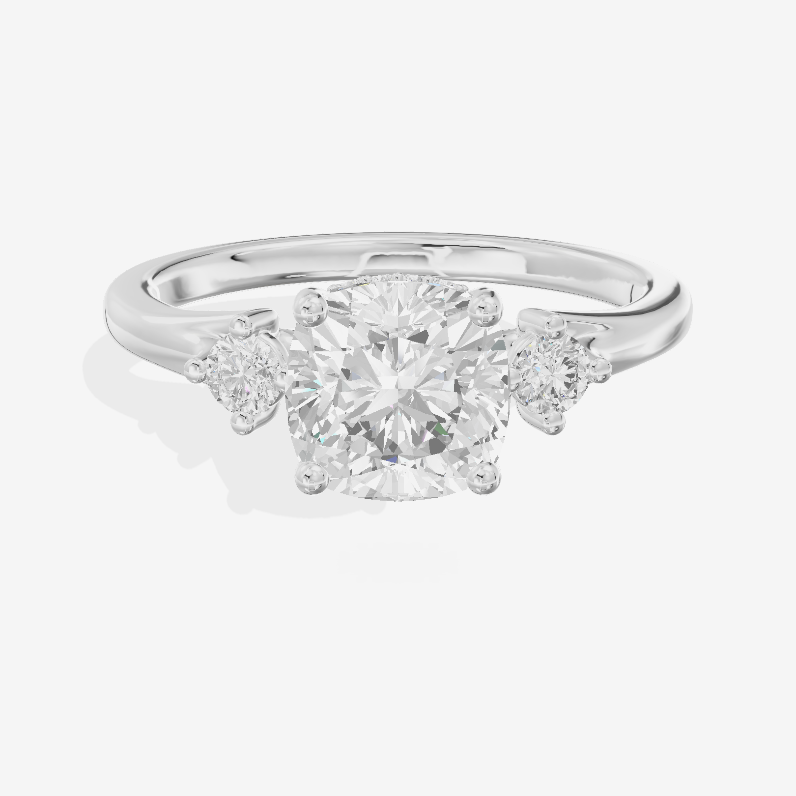 Sincere Three Stone Cushion Engagement Ring (1/6 ct. tw.) in 18K White Gold