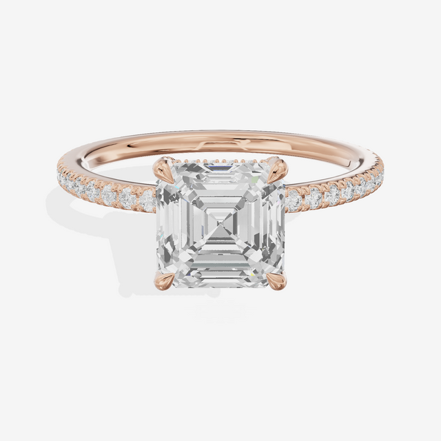Lustrous Sincere Asscher Engagement Ring with Side Stones (1/3 ct. tw.) in 14K Rose Gold