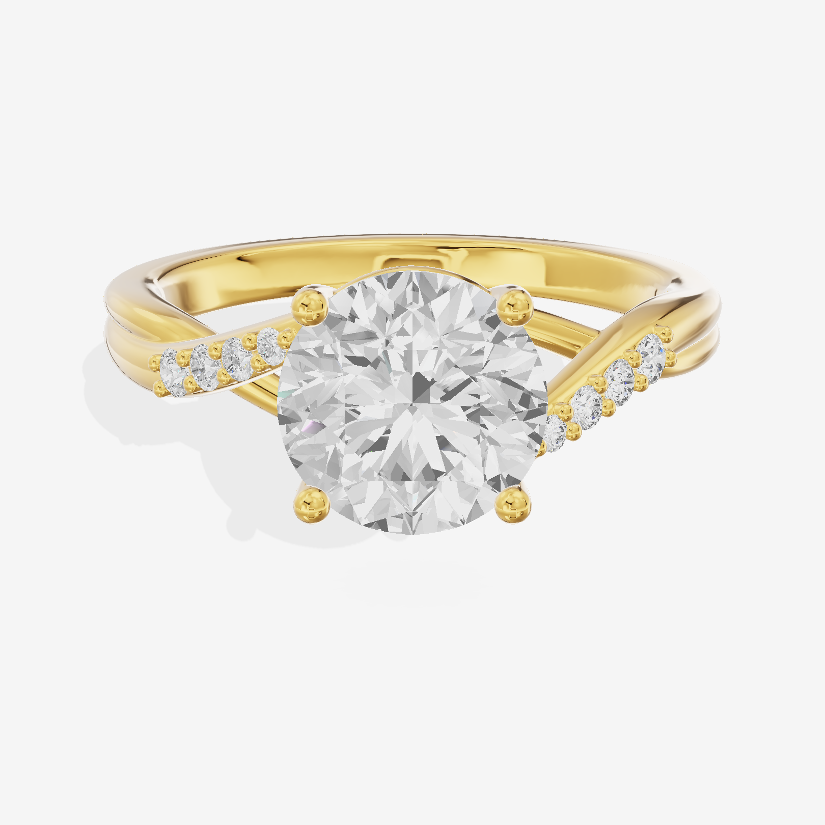 Twined Aimora Round Engagement Ring with Side Stones (1/15 ct. tw.) in 18K Yellow Gold