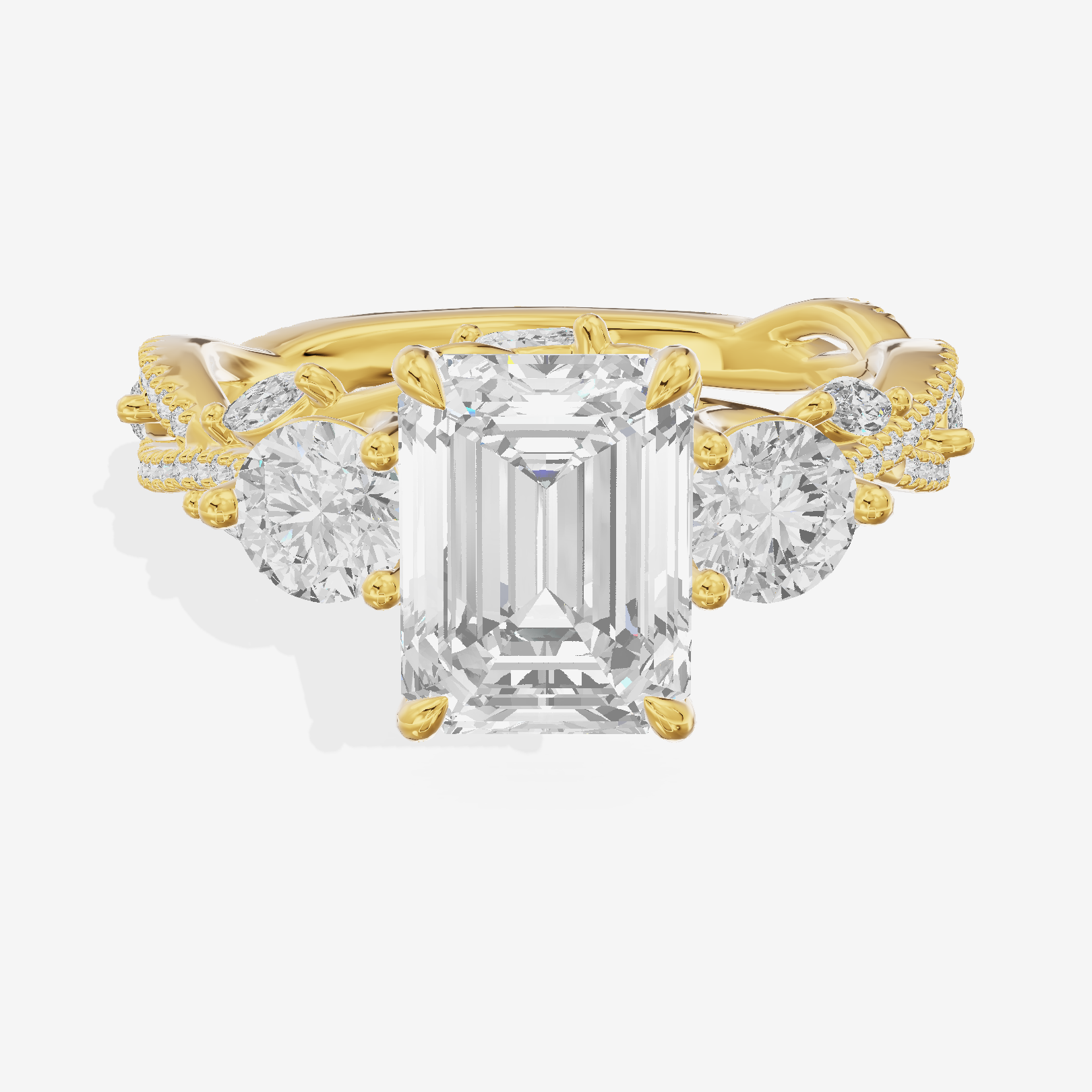 Classic Coeurine Three Stone Emerald Engagement Ring (3/5 ct. tw.) in 18K Yellow Gold