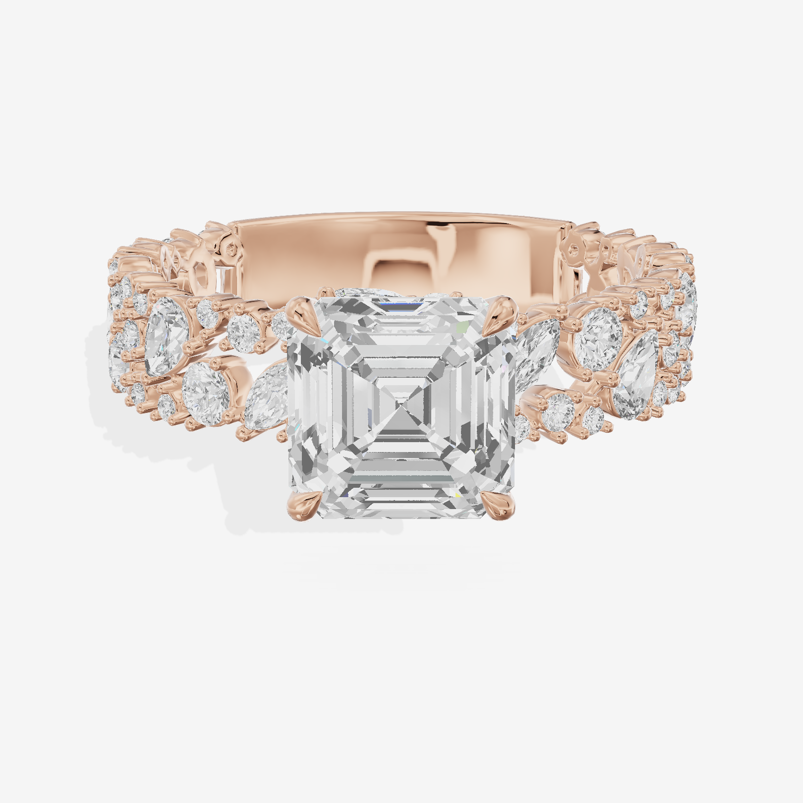 Aurea Cathedral 4.2mm Asscher Engagement Ring with Side Stones (3/4 ct. tw.) in 18K Rose Gold