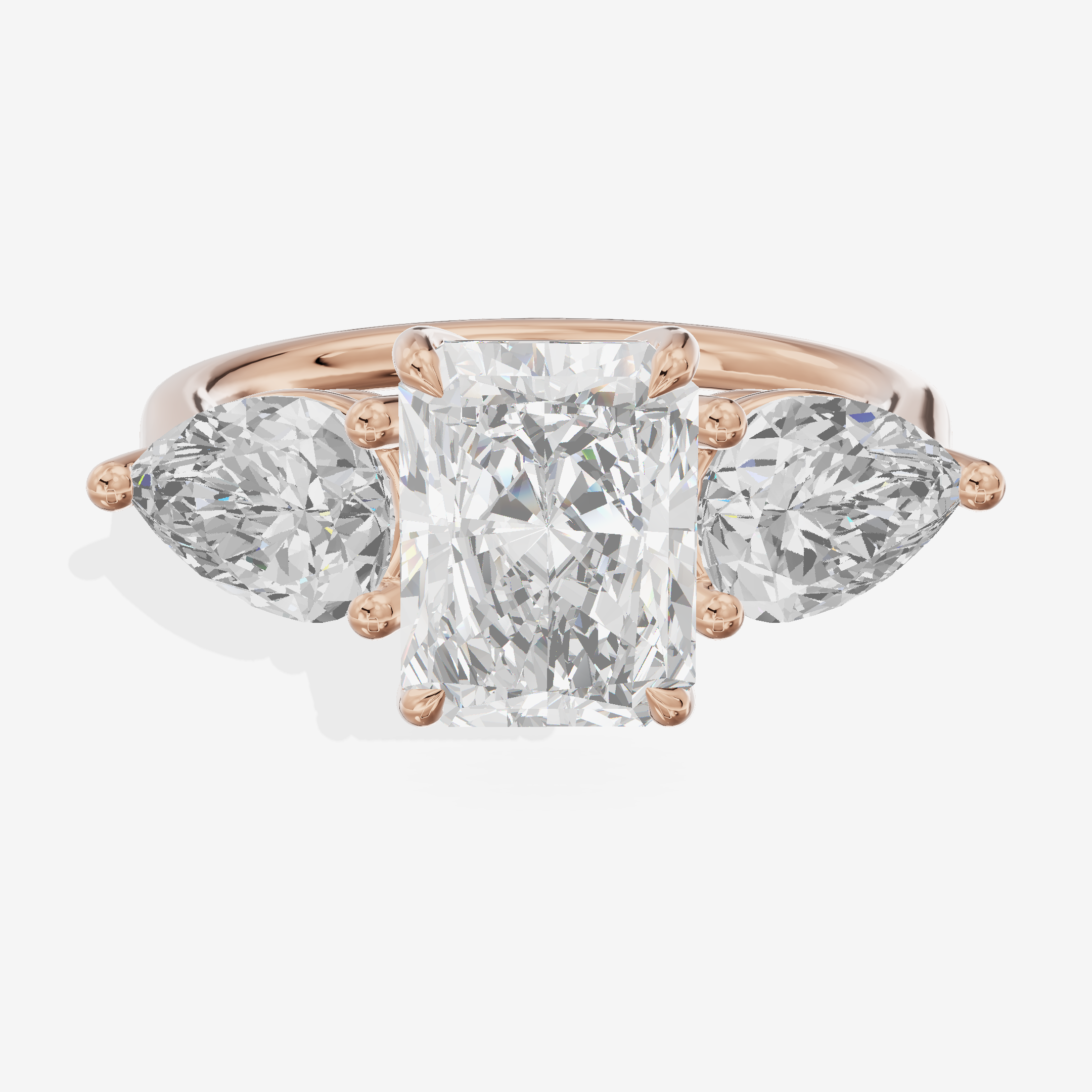 Luxe Heartline Three Stone Radiant Engagement Ring (3/4 ct. tw.) in 18K Rose Gold