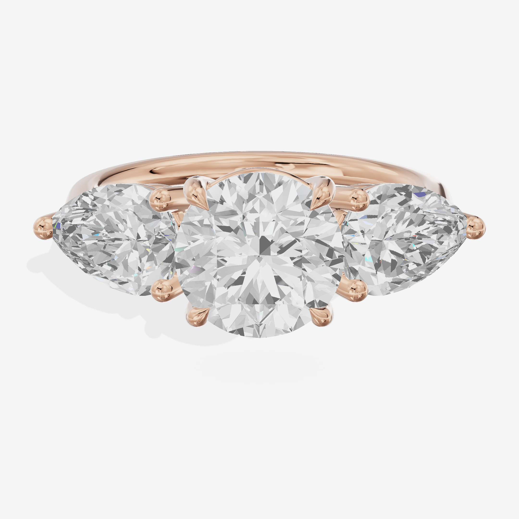 Luxe Heartline Three Stone Round Engagement Ring (3/4 ct. tw.) in 14K Rose Gold