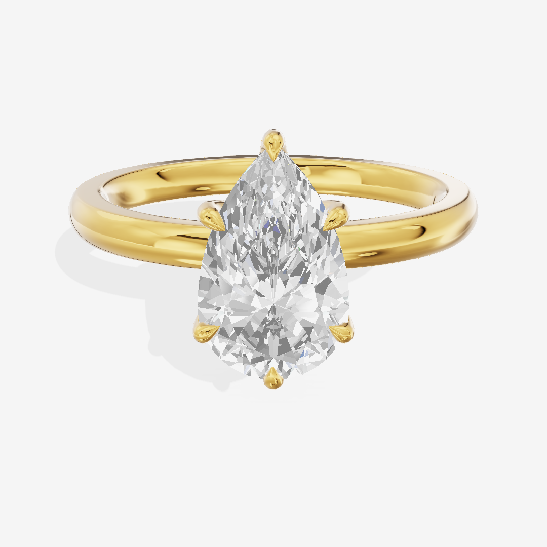 Bowed Tender 2mm Pear Six-Prong Engagement Ring in 18K Yellow Gold