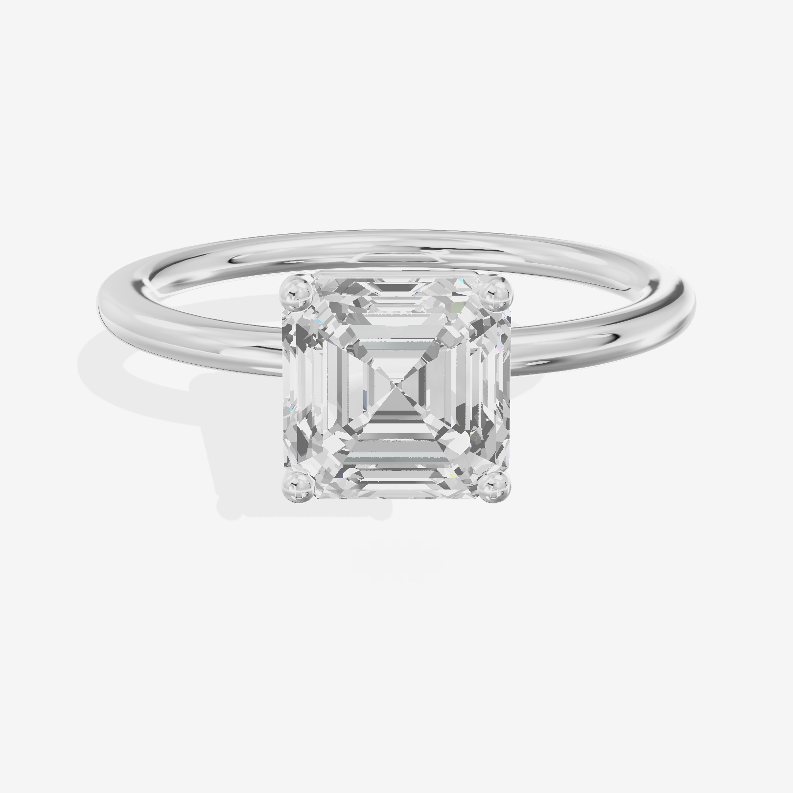 Crowned Vowsae 1.5mm Asscher Solitaire Engagement Ring in 18K White Gold
