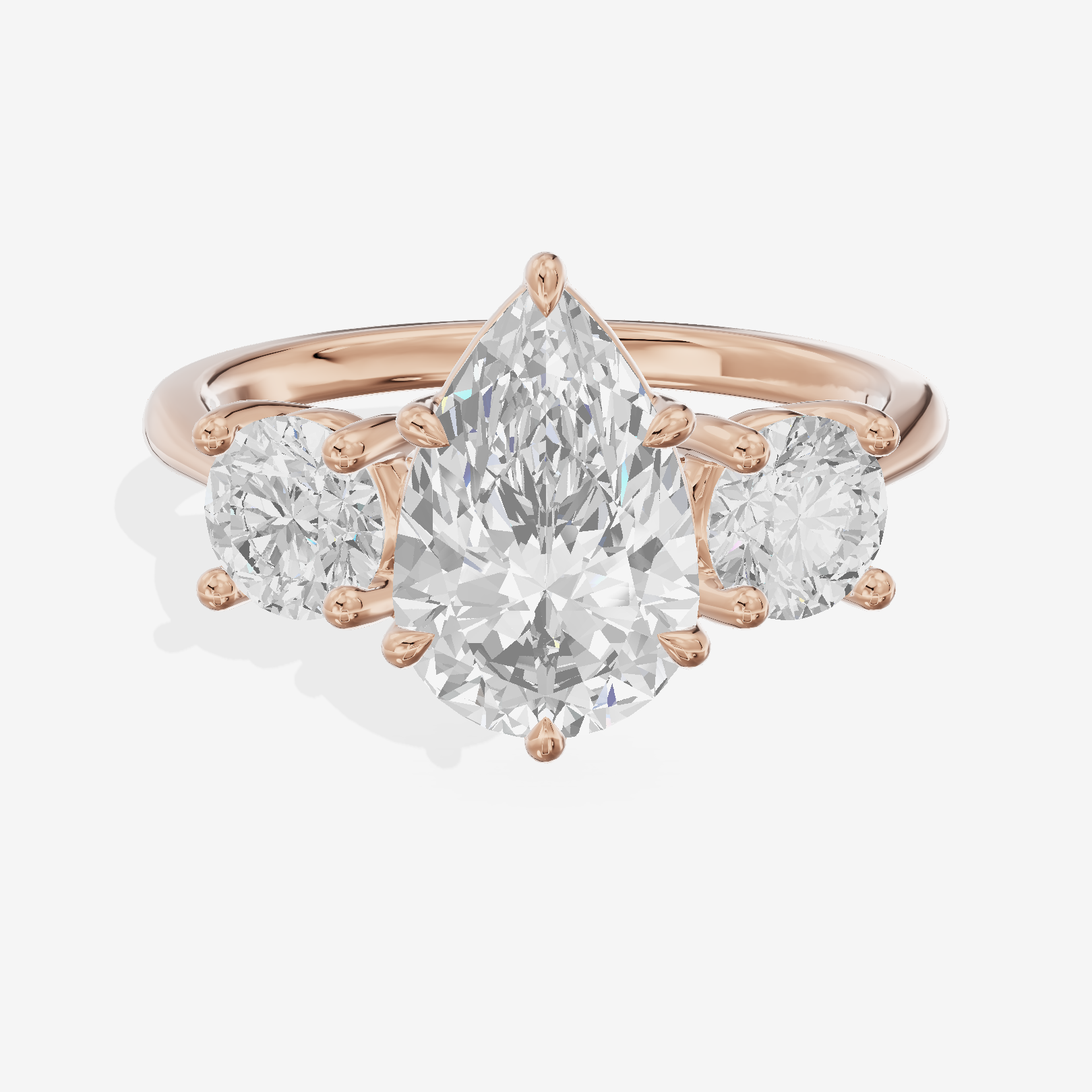 Luxe Trueheart Three Stone Pear Engagement Ring (2/3 ct. tw.) in 18K Rose Gold