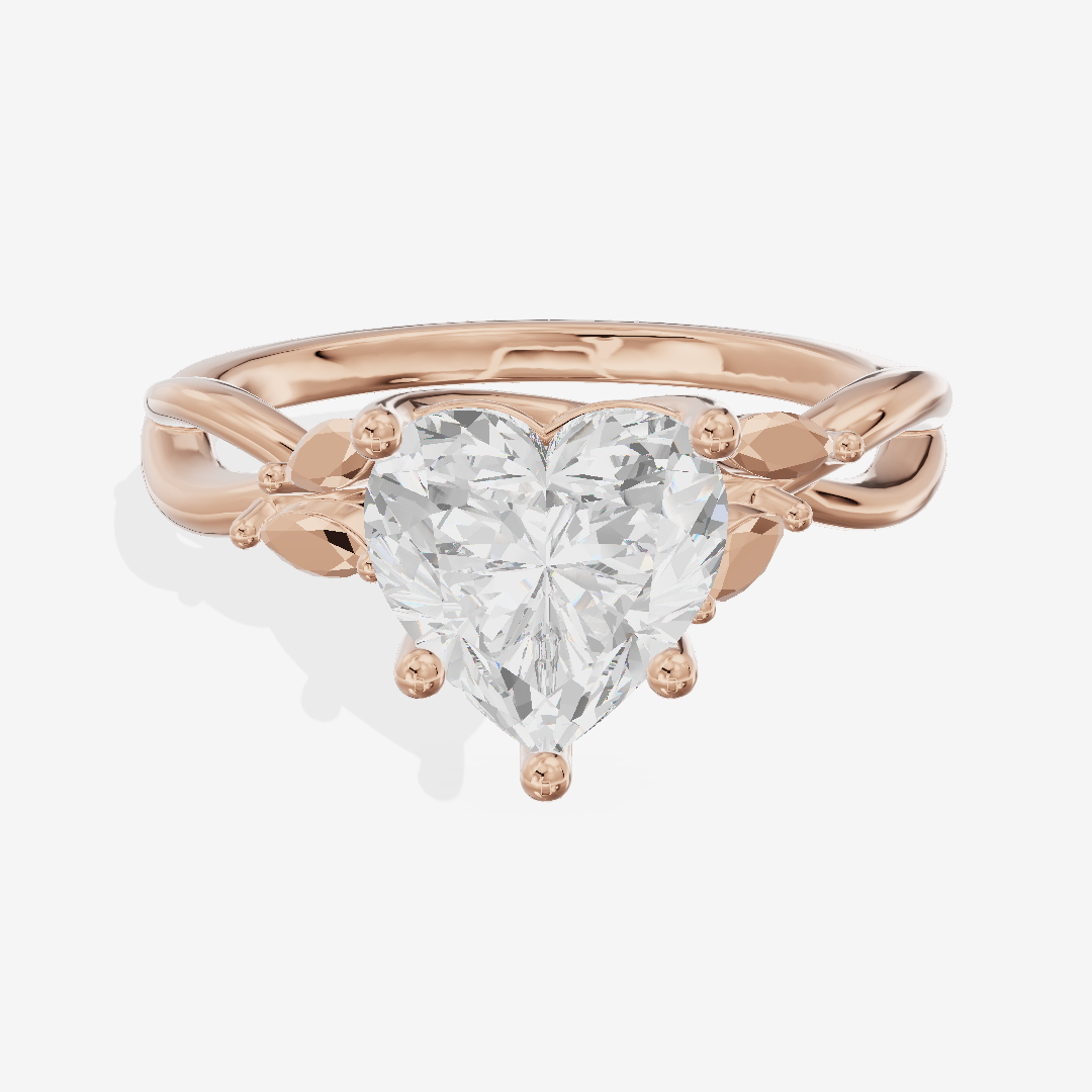 Modern Sincere Heart Engagement Ring with Side Stones in 18K Rose Gold