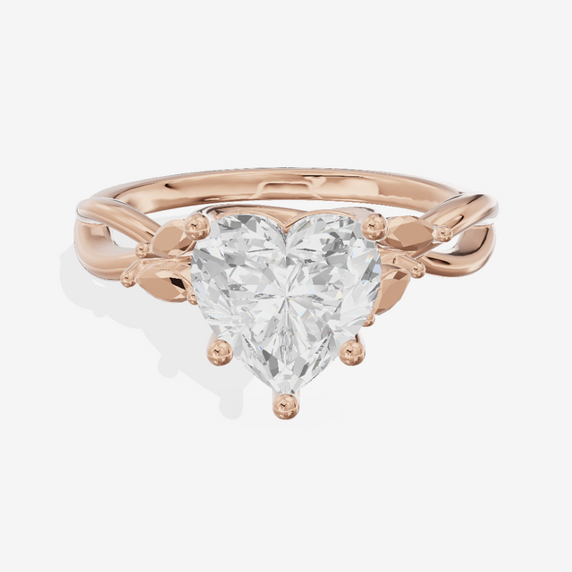 Modern Sincere Heart Engagement Ring with Side Stones in 18K Rose Gold