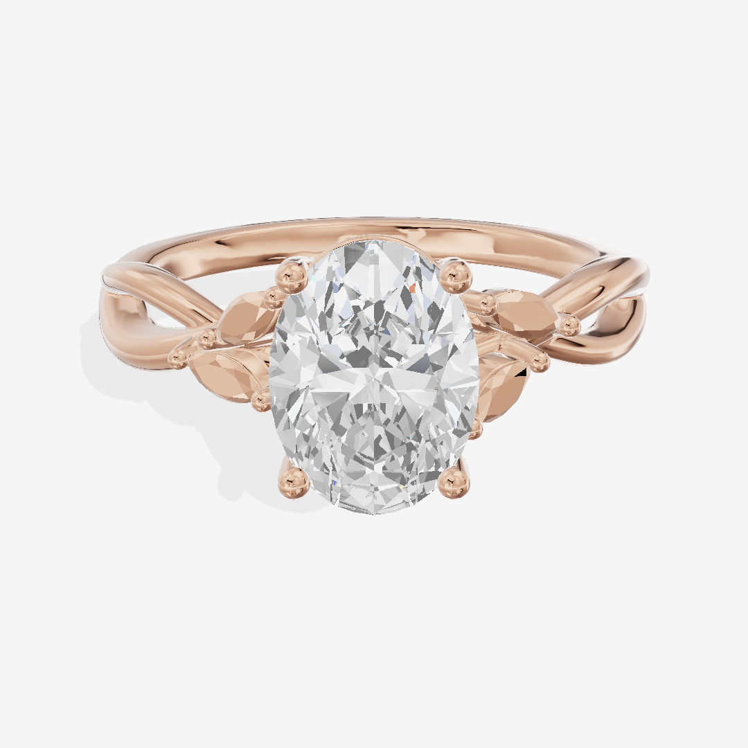 Modern Sincere Oval Engagement Ring with Side Stones in 18K Rose Gold