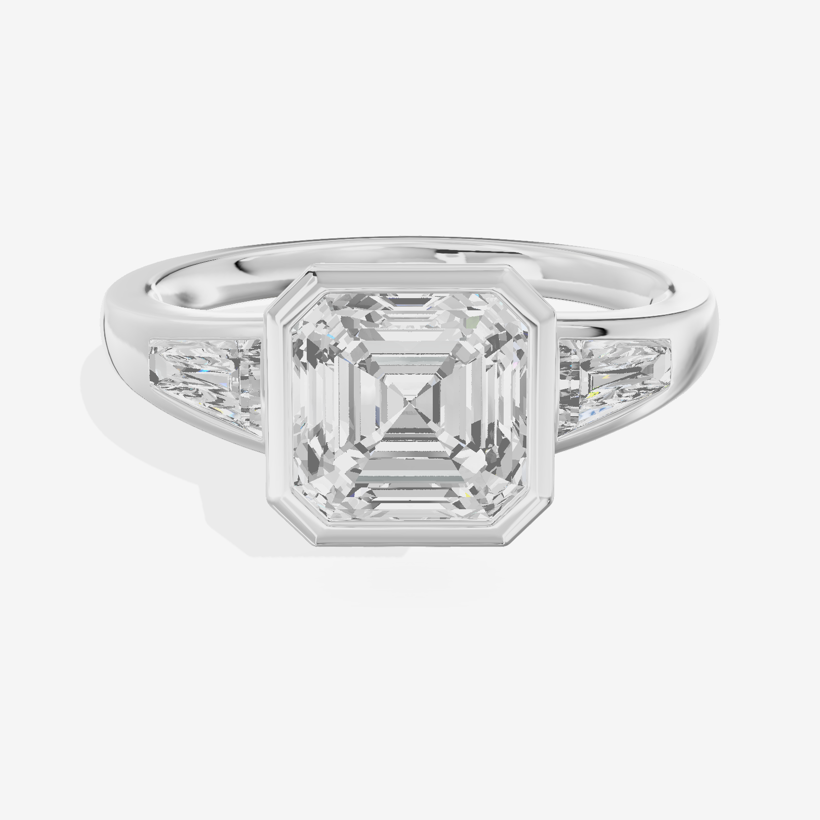 Modern Triade Asscher Three Stone Engagement Ring (1/2 ct. tw.) in Platinum