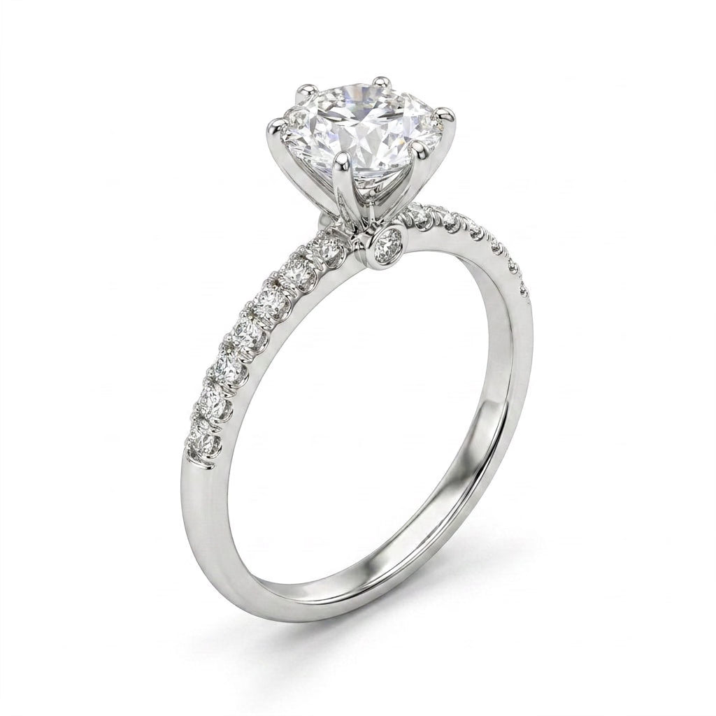 Solitaire Pavé Round Engagement Ring (1.04 ct. tw.) in 18K White Gold